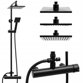 OEM Grifo De Ducha De Columna Negro Con Manguera De Ducha Tipo Lluvia Y Cabezal De Ducha Tipo Loft