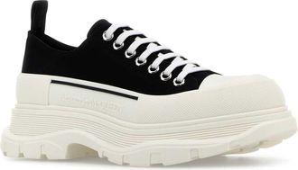 Alexander McQueen Womens Black Canvas Tread Slick Sneakers Blackwhite