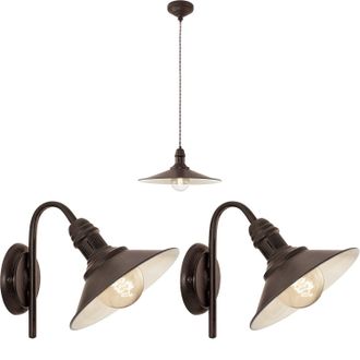 Loops Ceiling Pendant Light & 2x Matching Wall Lights Antique Rust Effect Lamp Shade