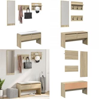vidaXL Set Mobili da Ingresso 4 pz Rovere Sonoma in Legno Multistrato - Set da ingresso - Panca da ingresso