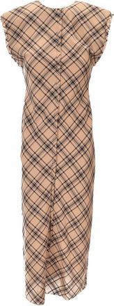 Ami Light Brown Plaid Long Dress