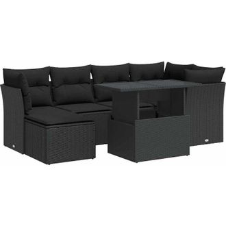 vidaXL Set De Sof&aacute;s De Jard&iacute;n 7 Pzas Con Cojines Rat&aacute;n Sint&eacute;tico Negro