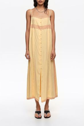 Bimba & Lola A-Line Dress With Buttons And Lace in Yellow at Nordstrom, Size X-Small Eu