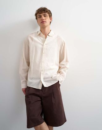 Topman Camicia oversize trasparente &eacute;cru a righe-Bianco
