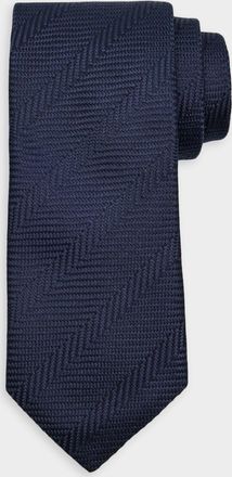 Brunello Cucinelli Mens Chevron Silk and Cotton Tie