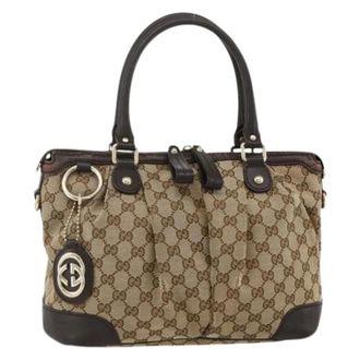 Gucci Pre-owned Handbags, female, Beige, Size: ONE SIZE Pre-owned Vintage GG Canvas Hand Bag
