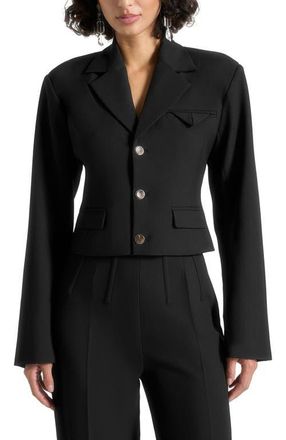 Mani&egrave;re De Voir Prisca Tailored Cropped Blazer in Black at Nordstrom, Size 14