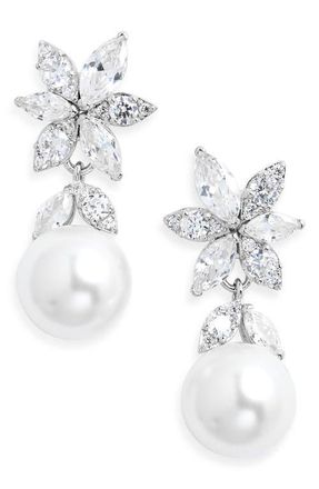Nadri Under the Sea Cubic Zirconia & Faux Pearl Drop Earrings in Rhodium at Nordstrom