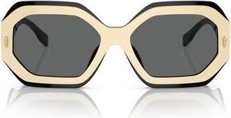 Tory Burch 55mm Geometric Sunglasses in Black/Ivory /Dark Grey Solid at Nordstrom