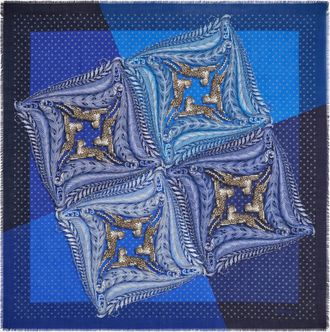 Ferragamo Donna Stola in cashmere stampa Madras Blu