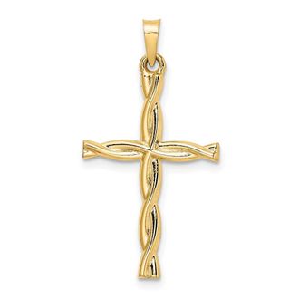 Diamond2Deal 14k Yellow Gold Polished Hollow Twisted Cross Pendant