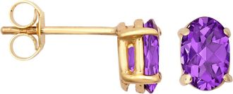 Jewelco London 9ct Gold Purple Oval Amethyst Solitaire Stud Earrings 6x4mm - JES369