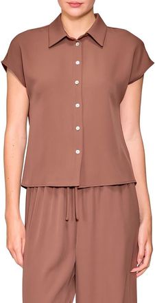 Melloday Cap Sleeve Button-Up Shirt in Brown at Nordstrom, Size X-Small