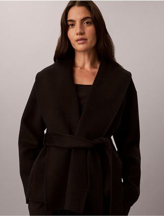 Calvin Klein Womens Shawl Hip Coat - Black - XL