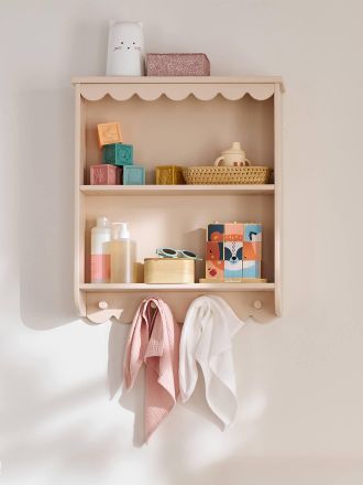 Vertbaudet Wandregal FESTON mit 2 Ablagen und 4 Haken, Kinderzimmer rosa