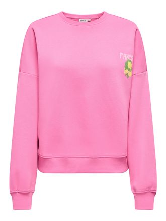 Only Sweatshirt ONLY ONLLINY L/S O-NECK PRINT CS SWT, Damen, Gr. M, wild orchid print:fresh lemon, Sweatware, Obermaterial: 60% Baumwolle, 40% Polyester, b