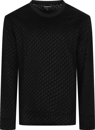 Emporio Armani All Over Logo Print Long-Sleeve Lyocell-Blend T-Shirt