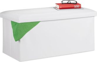 Relaxdays Relaxdays Storage Bench, Artificial Leather, 84 L Capacity, H x W x D: approx. 37.5 x 76.5 x 38.5 cm, White