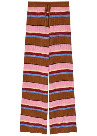 Guest In Residence Palazzo Striped-knit Silk and Linen-blend Trousers - Pink - S (UK8-10 / S)