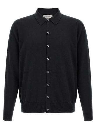 John Smedley Black Merino Wool Mens Blouse