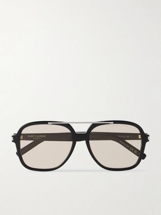 Saint Laurent Eyewear Occhiali Da Sole In Metallo Argentato E Acetato Stile Aviator - Nero