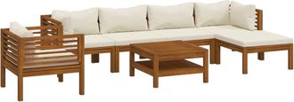 vidaXL Muebles De Jard&iacute;n 7 Pzas Cojines Crema Madera Maciza De Acacia Vidaxl