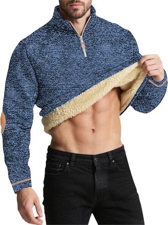 Generic Sweatshirt for Men Hoodie Graphic Mens Thermal Long Sleeve Shirt Mock Neck Quarter Zip Sherpa Fleece Lined Pullover Sweatshirt Winter Golf Polo Shirts