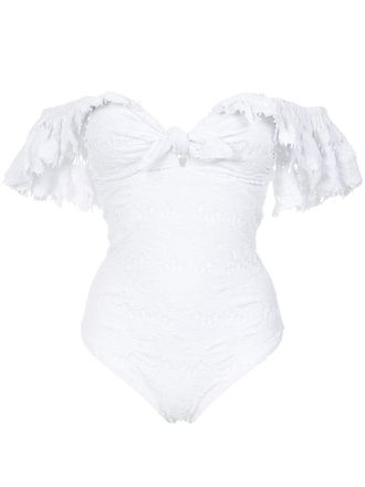 Amir Slama texture ruffled swimsuit - Bianco