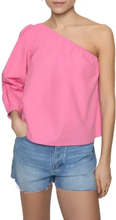 Rebecca Minkoff Sadie One-Shoulder Cotton Top in Ultra Pink at Nordstrom, Size X-Small
