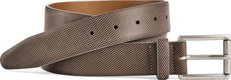 Johnston & Murphy Brushed Microcheck Leather Belt in Taupe at Nordstrom, Size 36
