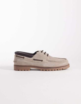 Asos Scarpe da barca in camoscio color pietra con suola a carrarmato-Neutro