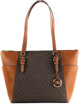 Michael Kors Charlotte Signature Lederen Grote Top Zip Schoudertas (Bruin)