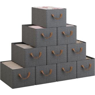 Woltu Set De 10 Cajas De Almacenaje Plegables, Contenedores De Tela Con Asas, 42x32x26 Cm, Gris+marr&oacute;n - Woltu