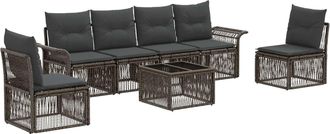 vidaXL Conjunto De Sof&aacute;s De Jard&iacute;n 7 Uds. Gris Rat&aacute;n Sint&eacute;tico Vidaxl
