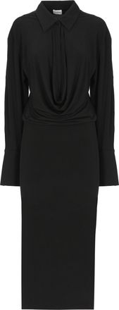 Andamane Black High-Neck Draped Midi Dress