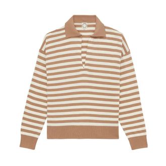 Ines De La Fressange Teo Gestreepte Trui - Dames - V-hals truien - Beige - L - Katoen - Truien & Vesten