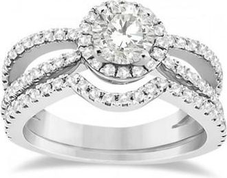 Allurez Diamond Halo Split Shank Engagement Bridal Set 14k White Gold (0.67ct)