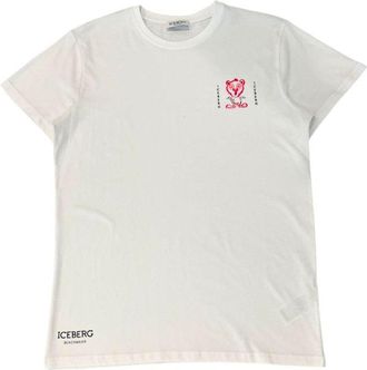 Iceberg Mens Bear Graphic Tee - White Cotton - Size Medium