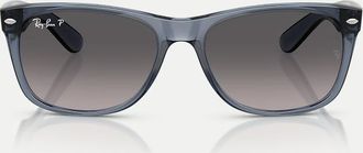 Ray-Ban New Wayfarer - Occhiali da sole squadrati blu scuro trasparente con lenti grigie polarizzate