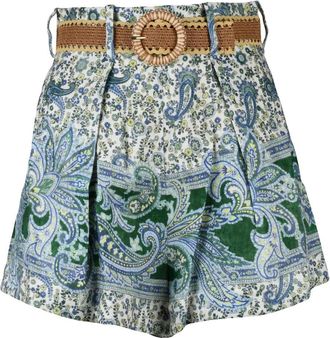 Zimmermann White Linen Paisley Shorts