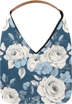 Generic Roses White Reusable Lightweight Grocery Bags - Foldable Into Compact Pouch, Washable & Sturdy, Multipurpose for Shopping and Travel