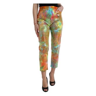 Dolce & Gabbana Cropped Trousers, female, Multicolor, XS, Multicolor High Waist Cropped Trousers
