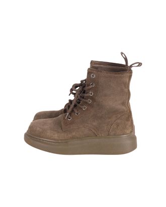 Alexander McQueen Alexander McQueen Pre-owned Womens Lace Up Combat Boots in Khaki Suede - Size UK 2