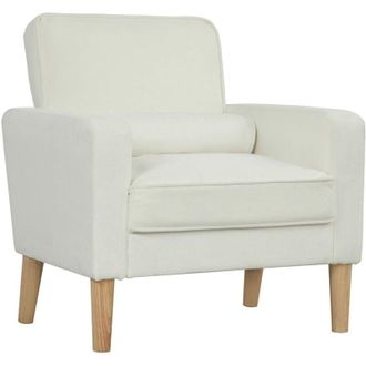 HOMCOM Sill&oacute;n De Sal&oacute;n Butaca De Sal&oacute;n Tapizado En Terciopelo Sill&oacute;n De Lectura Con Asiento Con Botones Y Patas De Madera Para Dormitorio Crema - Homcom