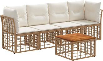 vidaXL Conjunto De Sof&aacute;s De Exterior 5 Uds. Natural Y Crema Poli&eacute;ster Vidaxl