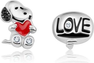 Crislu x Peanuts Snoopys Love Mismatched Stud Earrings in Pure Platinum /Clear Stone at Nordstrom