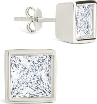 Sterling Forever Sterling Silver Princess Cut Bezel Set Stud Earrings