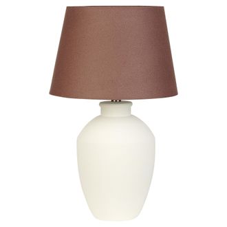 Beliani Beliani - L&aacute;mpara De Cer&aacute;mica De Mesa Con Pantalla De Tambor De Lino Base Minimalista Blanca Arcos