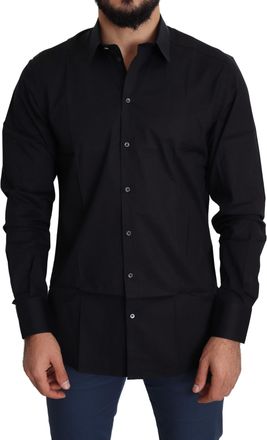 Dolce & Gabbana Black Cotton Stretch Formal GOLD Dress Mens Shirt