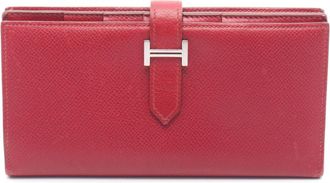 Herm&egrave;s Red Color Ruby Epsom Leather Leather Long Wallet (Bi-Fold) (Pre-Owned)